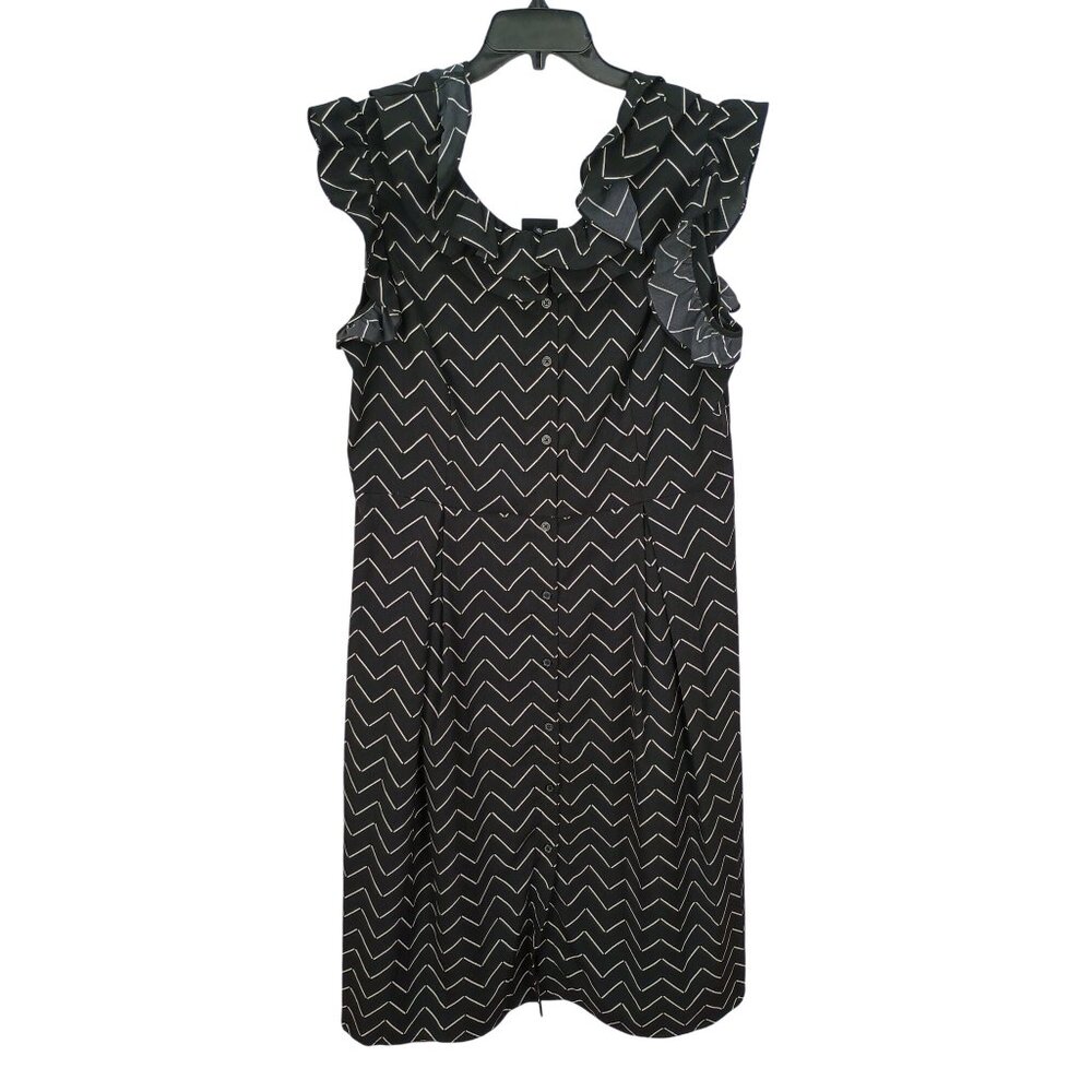 Who‎ What Wear Black & White Chevron Ruffled Maxi Dress XL